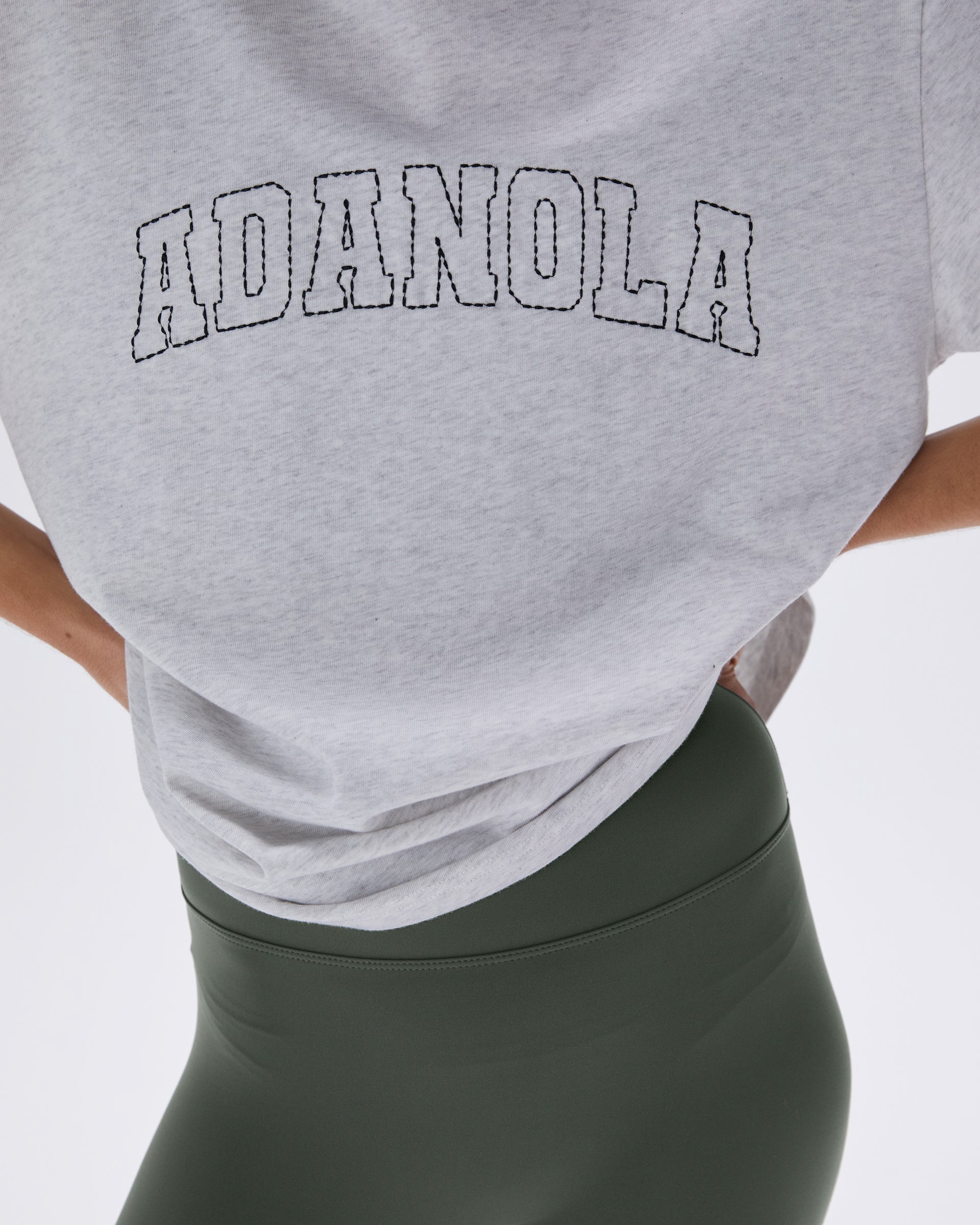 Varsity Stitch Short Sleeve Oversized T-shirt - Light Grey Melange/Black