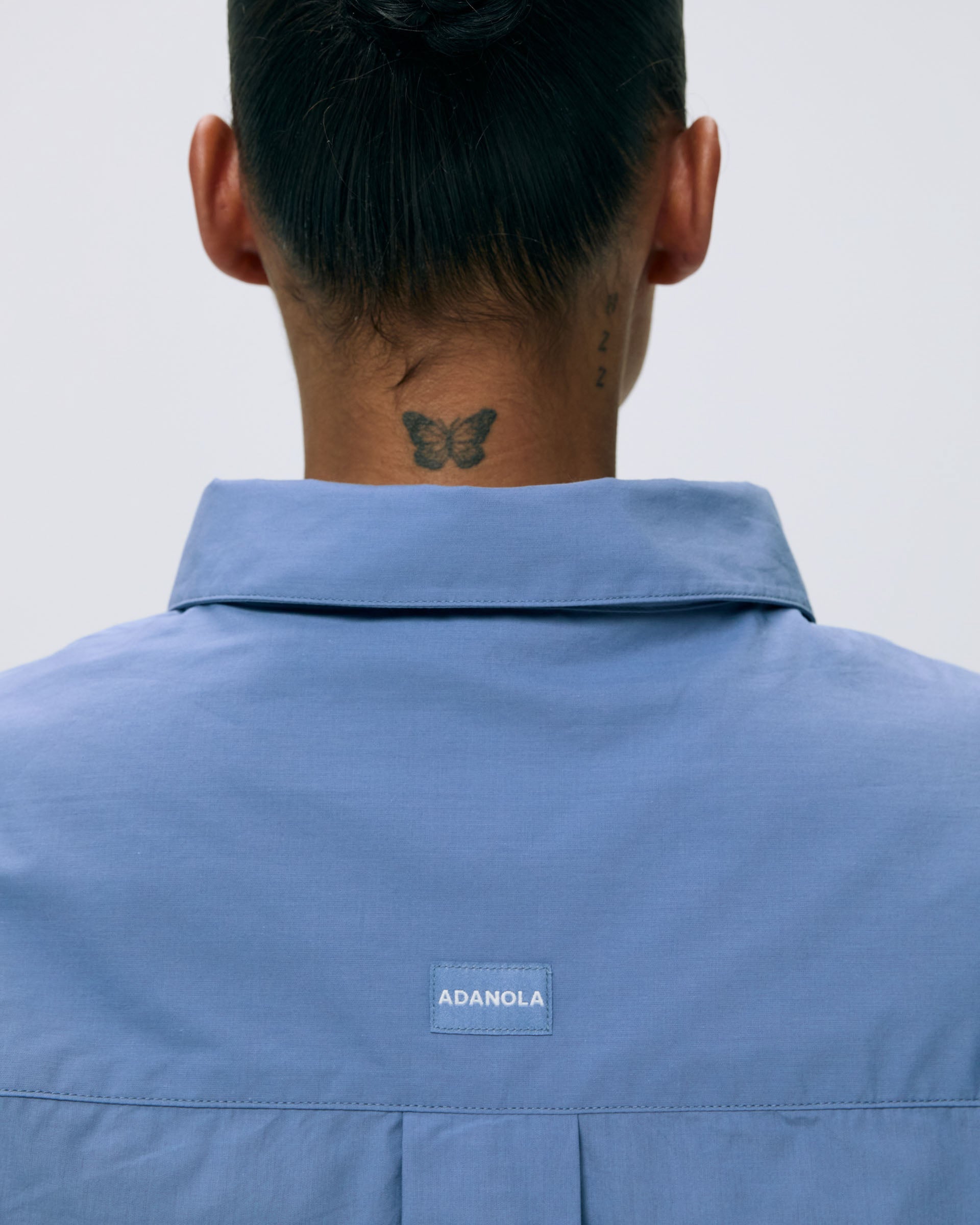 Cotton Cropped Shirt - Blue