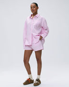 Cotton Stripe Oversized Shirt - Pink/White