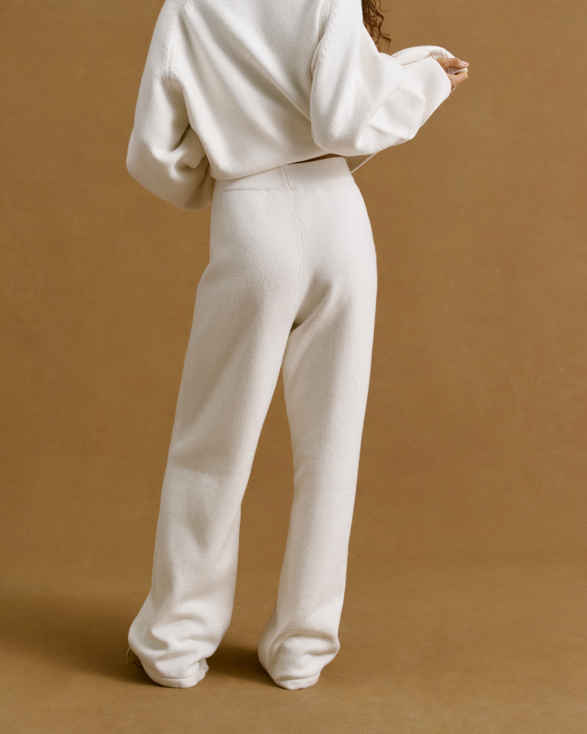 Varsity Knit Straight Leg Sweatpants - Cream/Coffee Bean