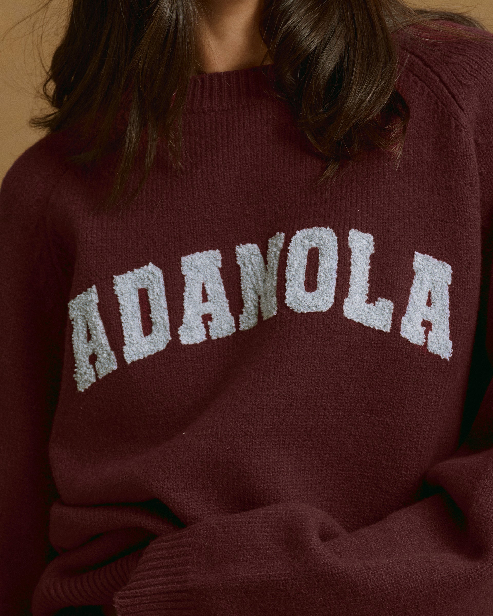 Varsity Boucle Oversized Knit Sweatshirt - Burgundy/Light Grey Melange