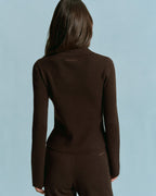 Knit Long Sleeve Button Up Top - Coffee Bean