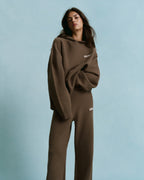 Chest Varsity Oversized Knit Hoodie - Dark Cocoa Brown/Marshmallow White