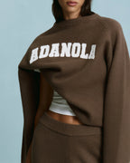 Varsity Boucle Oversized Knit Sweatshirt - Dark Cocoa Brown/Marshmallow White