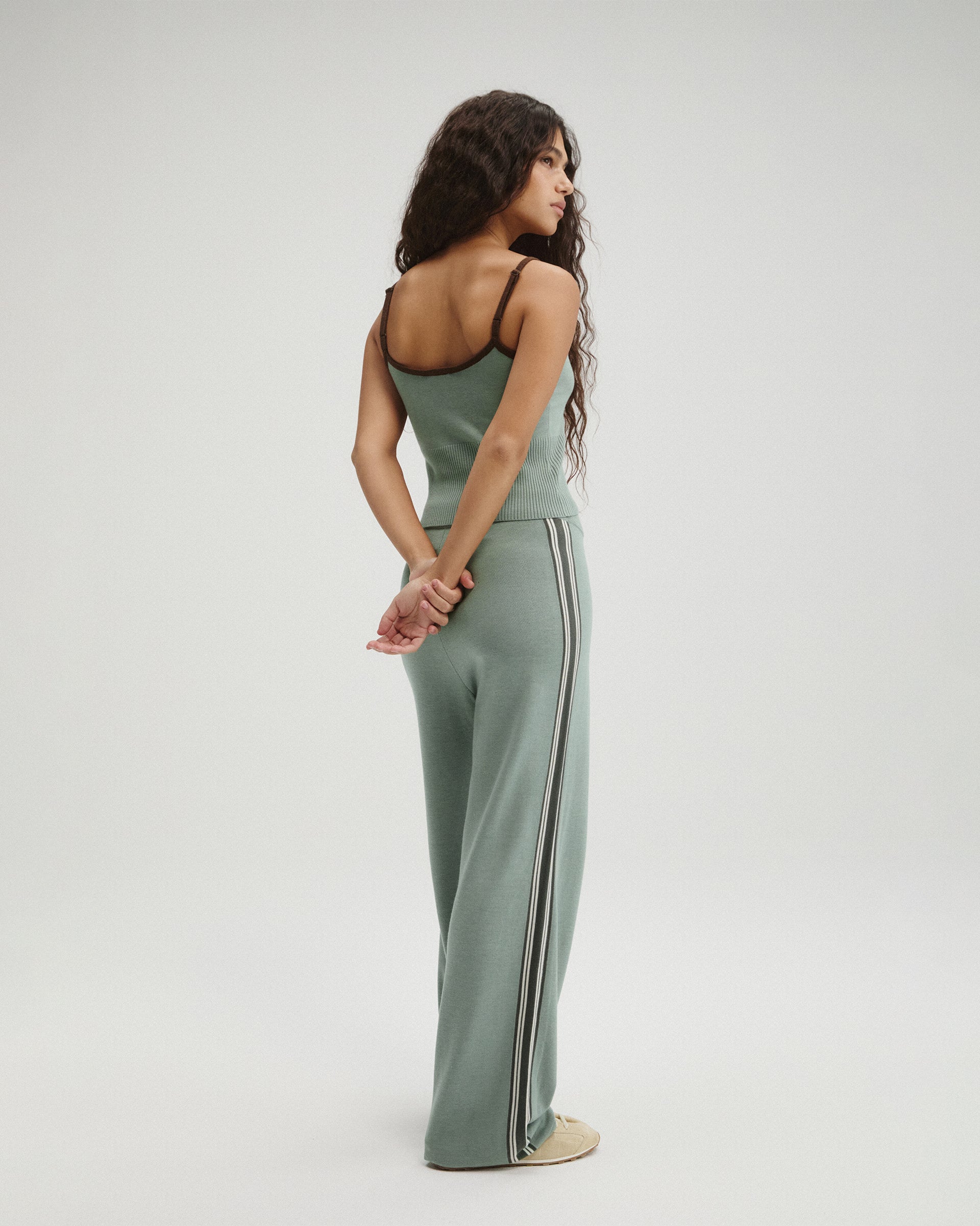 Knit Stripe Straight Leg Trousers - Cloud Blue