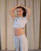 Waffle Short Sleeve Top - Light Grey Melange