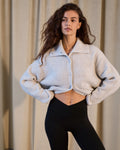 Knit Collar Cardigan - Light Grey Melange