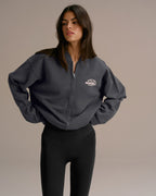 Classics Distressed Full Zip Sweatshirt - Charcoal Grey/Blush Pink