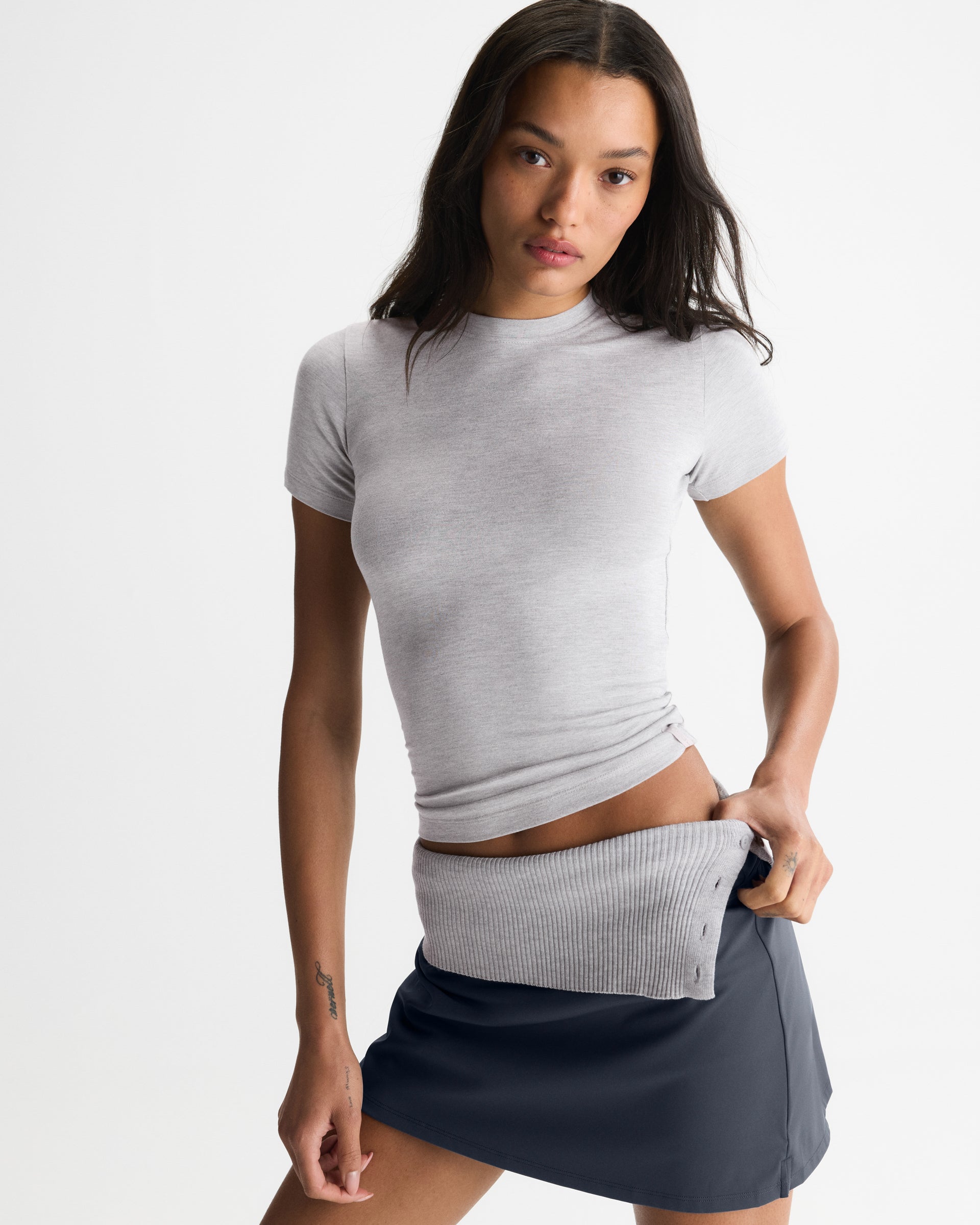 Soft Modal Short Sleeve Top - Light Grey Melange