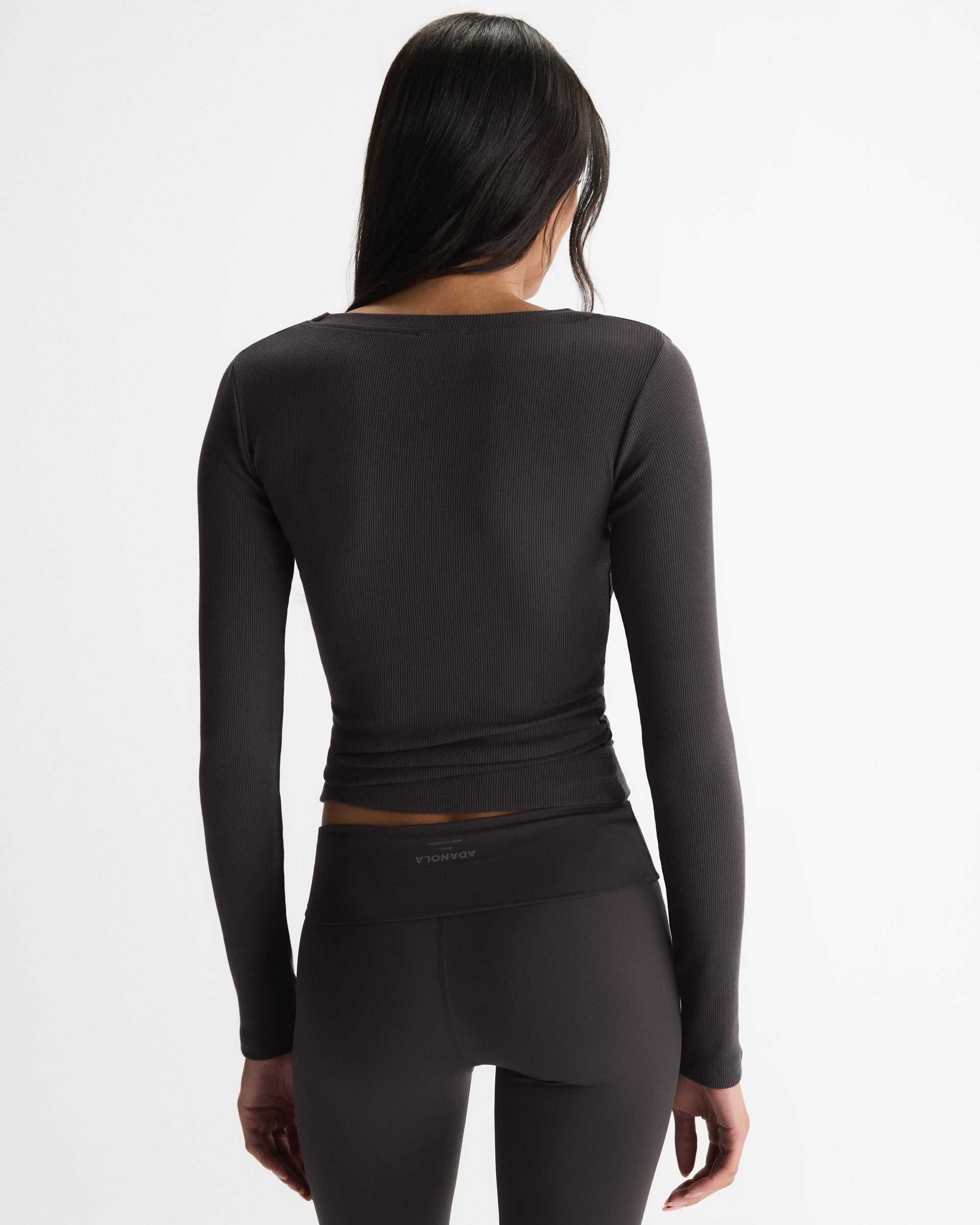 Soft Modal Rib Scoop Neck Long Sleeve Top - Coffee Bean