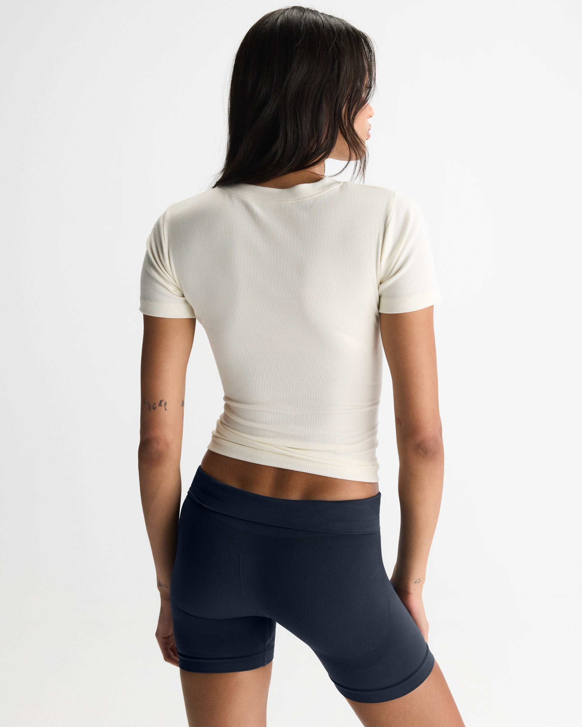 Soft Modal Rib Short Sleeve Top - Marshmallow White