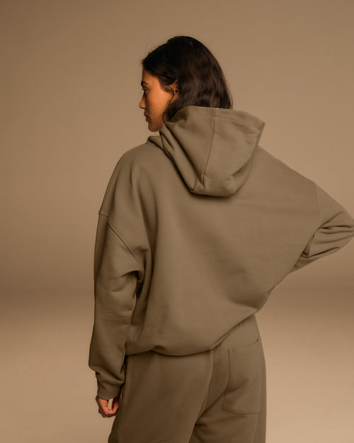 Varsity Oversized Hoodie - Khaki Beige